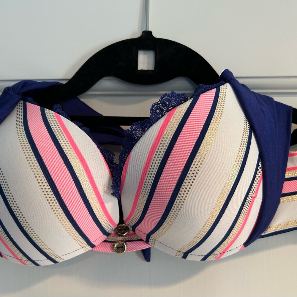 Striped Pink and Blue Bra